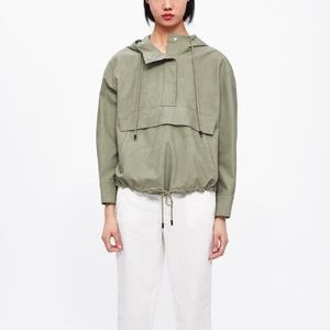 NWOT ZARA Hooded Pouch Pocket Jacket Green S